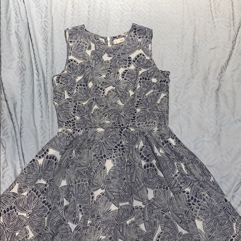 Flowy navy and white mini dress